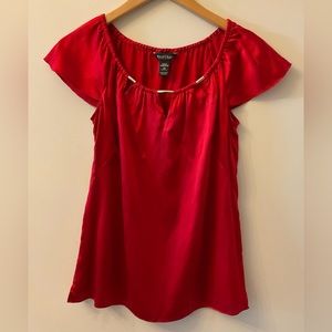 White House Black Market Red Silk Blouse